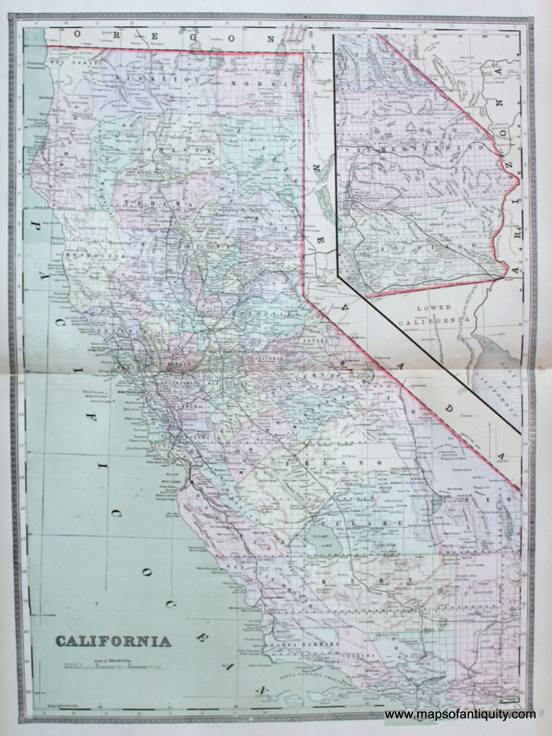 Antique-Hand-Colored-Map-California-United-States-West-1887-Bradley-Maps-Of-Antiquity