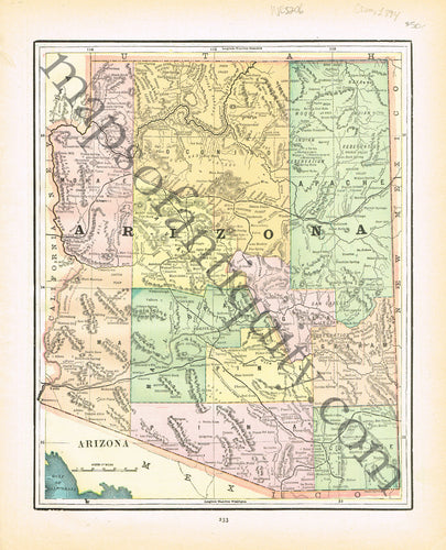 Antique-Printed-Color-Map-Arizona-verso:-New-Mexico-**********-United-States-West-1894-Cram-Maps-Of-Antiquity