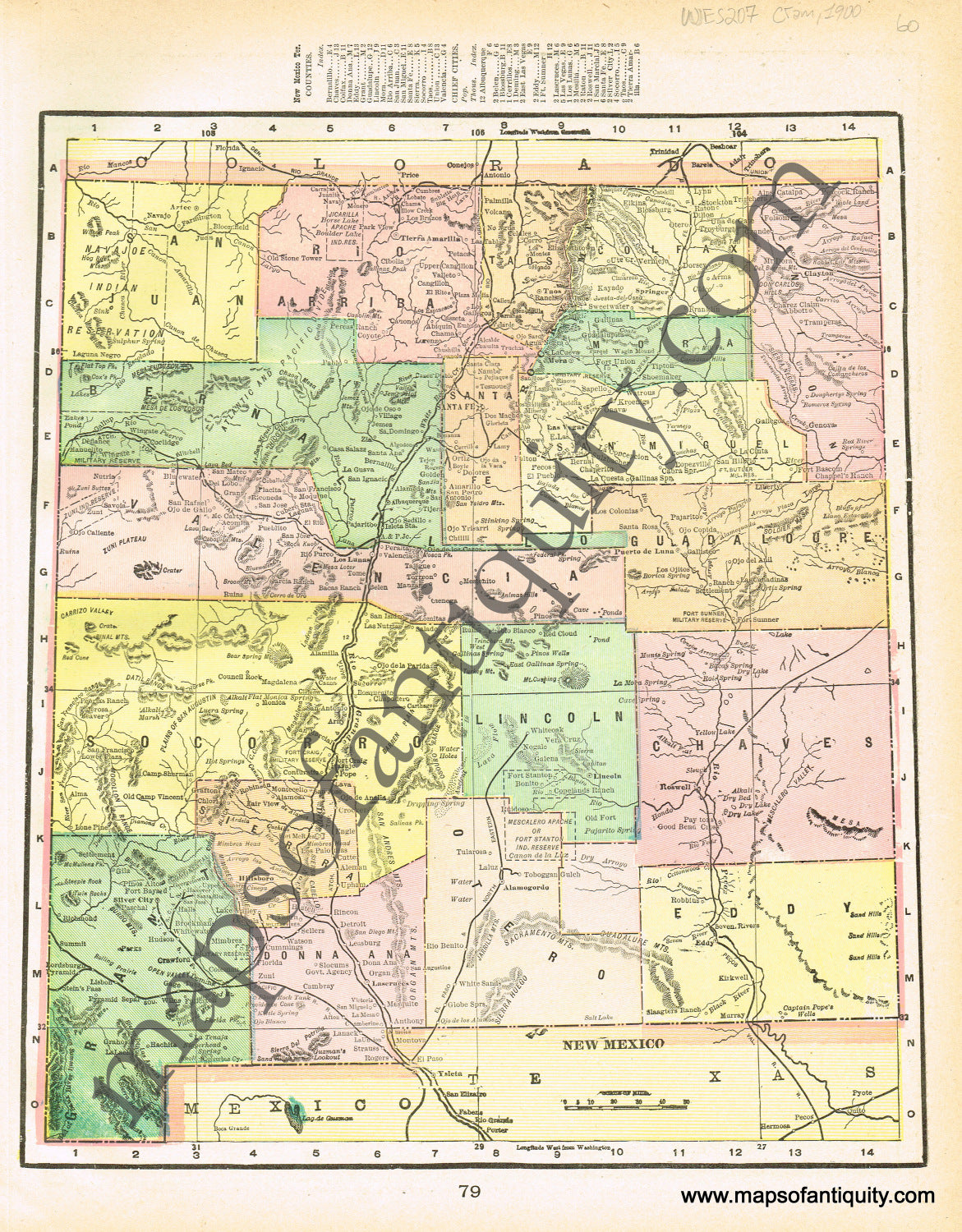 Antique-Printed-Color-Map-New-Mexico-verso:-Arizona-North-America-West-1900-Cram-Maps-Of-Antiquity