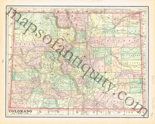 Antique-Printed-Color-Map-Colorado-verso:-Denver-(CO)-United-States-West-1894-Cram-Maps-Of-Antiquity