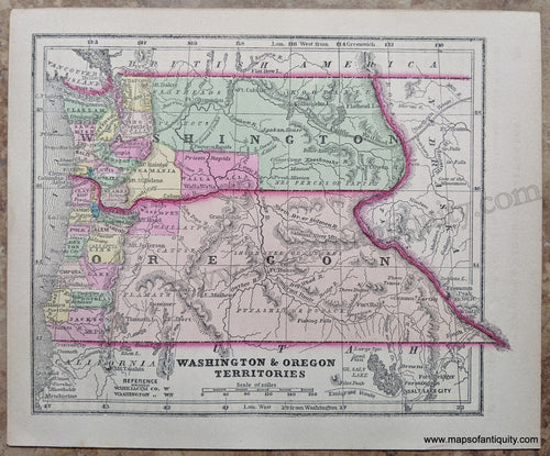 Antique-Hand-Colored-Map-Washington-&-Oregon-Territories-West-Washington-1857-Morse-&-Gaston-Maps-Of-Antiquity