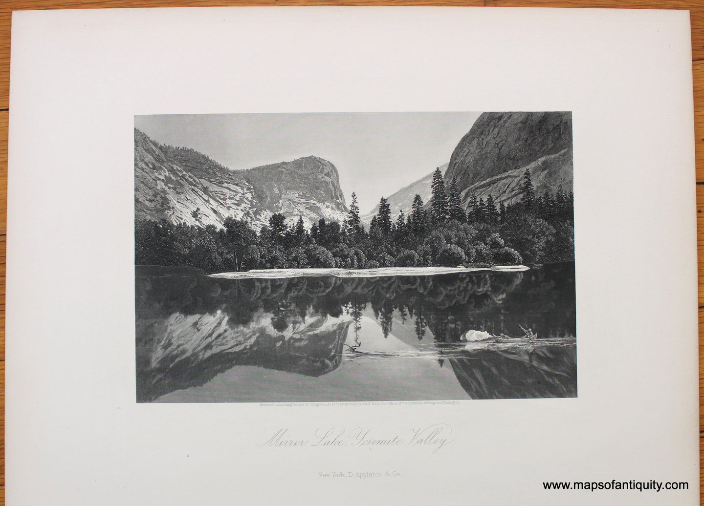 Antique-Print-Prints-Mirror-Lake-Yosemite-Valley-California-1872-Appleton-Picturesque-America-1800s-19th-century-maps-of-Antiquity