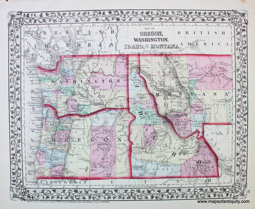 Antique-Hand-Colored-Map-Map-of-Oregon-Washington-Idaho-and-part-of-Montana-United-States-West-1874-Mitchell-Maps-Of-Antiquity