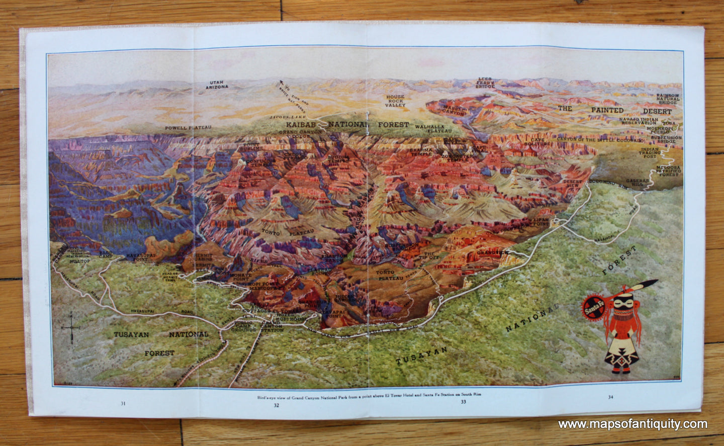 Antique-Printed-Color-Map-Grand-Canyon-Outings-Santa-Fe-Railroad-Map-******-United-States-West-1930-Rand-McNally-Maps-Of-Antiquity