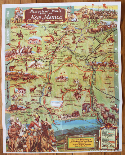 Antique-Printed-Color-Pictorial-Map-Historical-Trails-through-New-Mexico-The-Land-of-Enchantment-United-States-West-1951-New-Mexico-State-Tourist-Bureau-Maps-Of-Antiquity