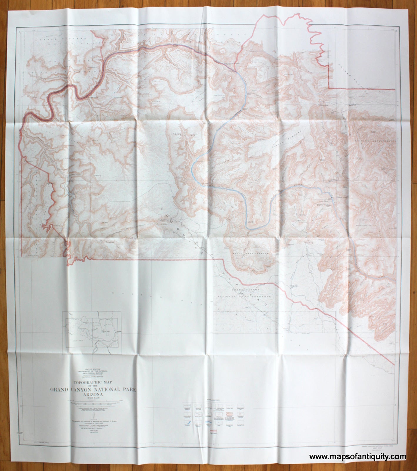 Antique-Printed-Color-Folding-Map-Topographic-Map-of-the-Grand-Canyon-National-Park-Arizona-United-States-West-1948-USGS-Maps-Of-Antiquity