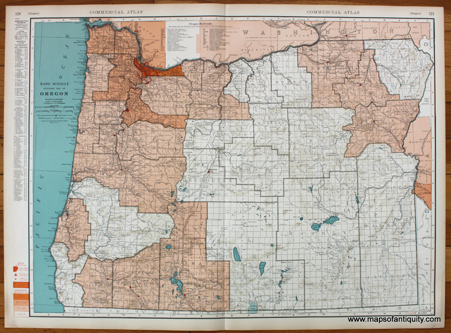 Antique-Printed-Color-Map-Rand-McNally-Standard-Map-of-Oregon-United-States-West-1934-Rand-McNally-Maps-Of-Antiquity