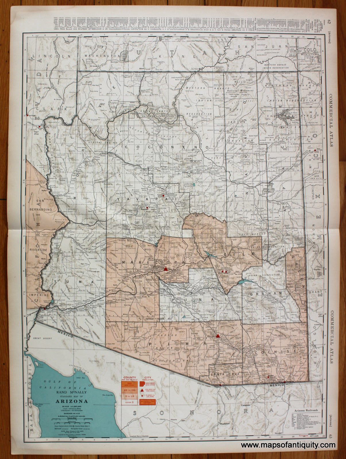 Antique-Printed-Color-Map-Rand-McNally-Standard-Map-of-Arizona-United-States-West-1934-Rand-McNally-Maps-Of-Antiquity