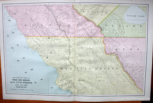Antique-Map-California-Showing-part-of-Fresno-Kern-Monterey-San-Luis-Obispo-and-Tulare-Counties-Cal.-County-Home-Library-and-Supply-Association-Pacific-Coast-1892-1890s-1800s-Late-19th-Century-Maps-of-Antiquity-