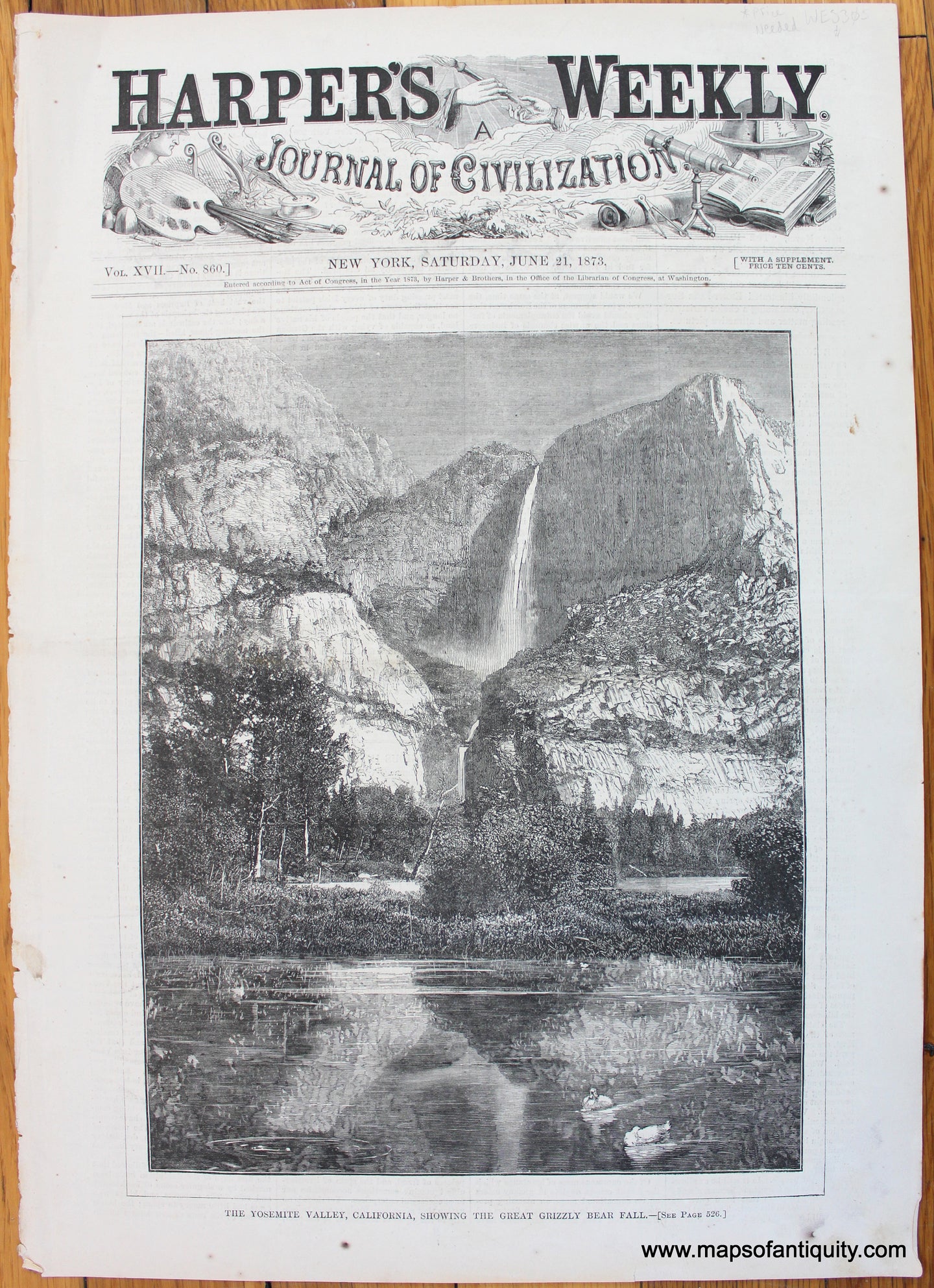 Antique-Print-Prints-Illustration-Yosemite-Valley-California-Great-Grizzley-Bear-Fall-National-Park-Harper's-Weekly-1873-1870s-1800s-Mid-Late-19th-Century-Maps-of-Antiquity
