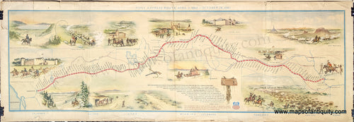 Antique-Map-Pony-Express-Route-Pictorial-Historic-History-Pioneer-Trails-Association-Centennial-W.-H.-Jackson-1961-Maps-of-Antiquity