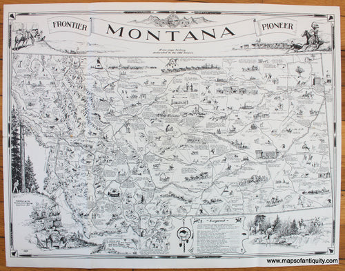 Antique-Map-Pictorial-Montana-Frontier-Pioneer-Irvin-Shope-State-Highway-Department-1937-1930s-1900s-Early-Mid-20th-Century-Maps-of-Antiquity