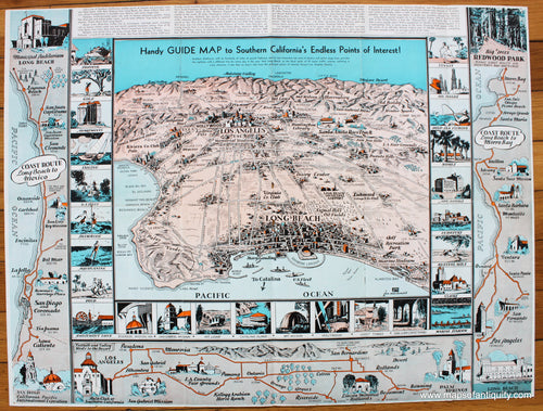 Antique-Handy-Guide-Map-to-Southern-California's-Endless-Points-of-Interest-California-George-MacDonald-City-of-Long-Beach-1936-1930s-20th-Century-Pictorial-Maps-of-Antiquity