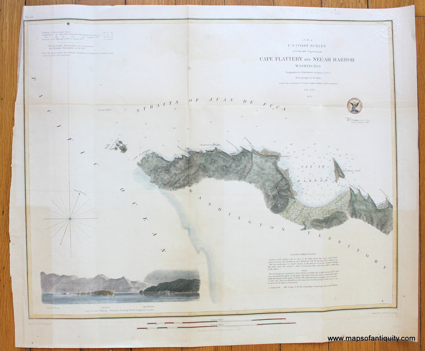 Antique-Map-Cape-Flattery-and-Nee-Ah-Harbor-Washington-USCS-1853-Maps-Of-Antiquity