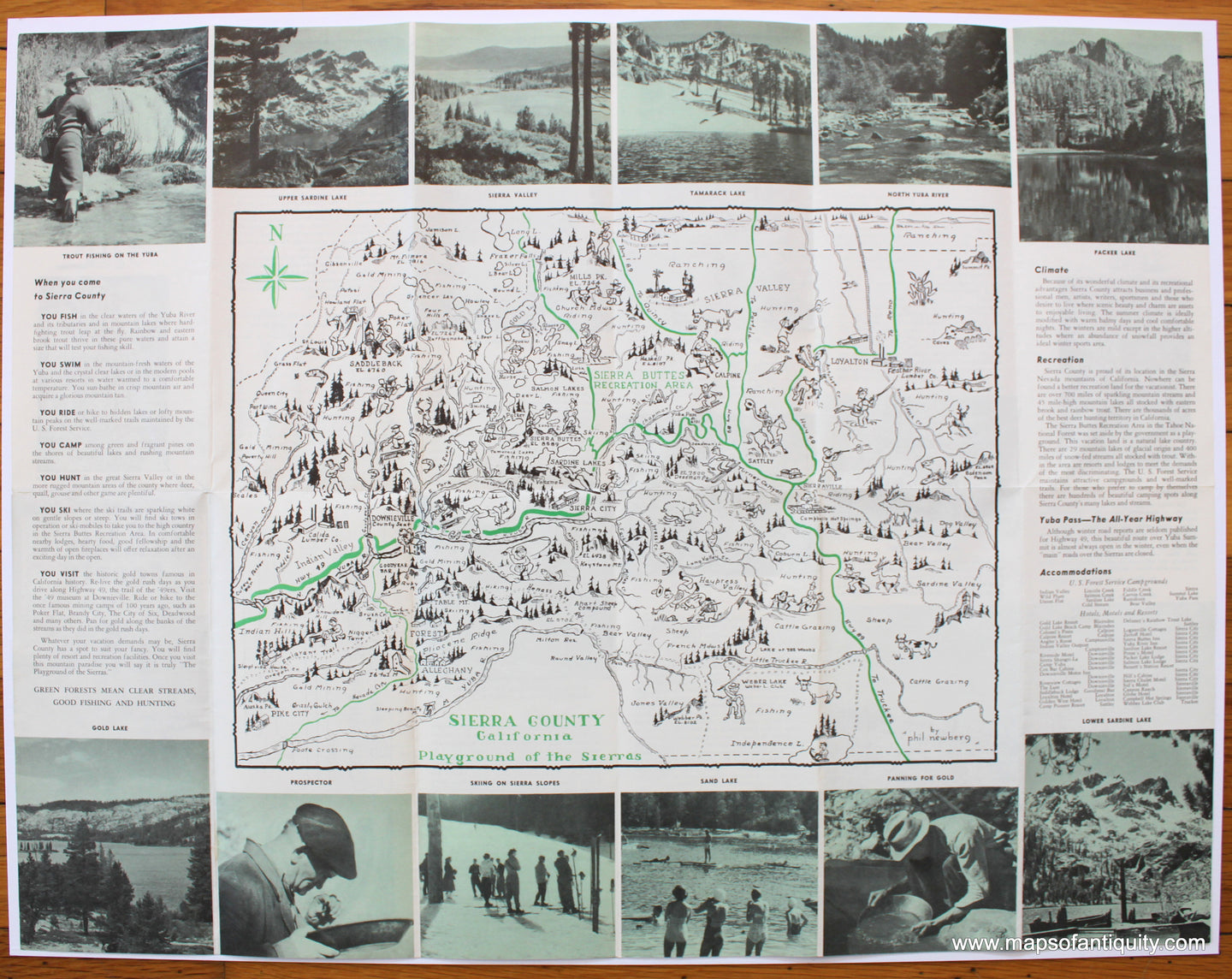 Antique-Printed-Color-Pictorial-Map-Sierra-County-California-Playground-of-the-Sierras-1949-Phil-Newberg-California-1900s-20th-century-Maps-of-Antiquity