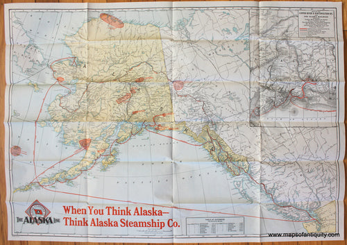 Antique-Printed-Color-Folding-Map-The-Alaska-Line-1917-Alaska-Steamship-Co.-West-railroads-1900s-20th-century-Maps-of-Antiquity