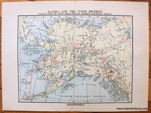 Antique-Printed-Color-Map-Alaska-and-the-Yukon-District-c.-1890-Unknown-West-Alaska-1800s-19th-century-Maps-of-Antiquity