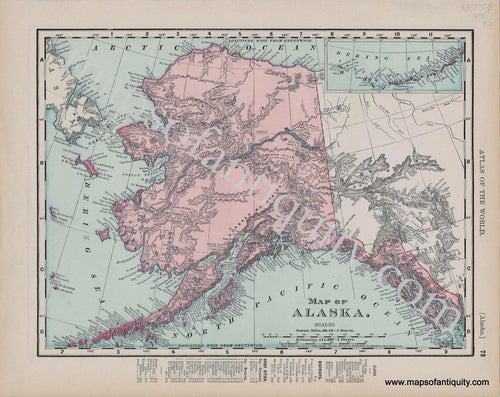 Antique-Printed-Color-Map-Map-of-Alaska-Verso:-Canada-1898-Rand-McNally-West-Alaska-1800s-19th-century-Maps-of-Antiquity