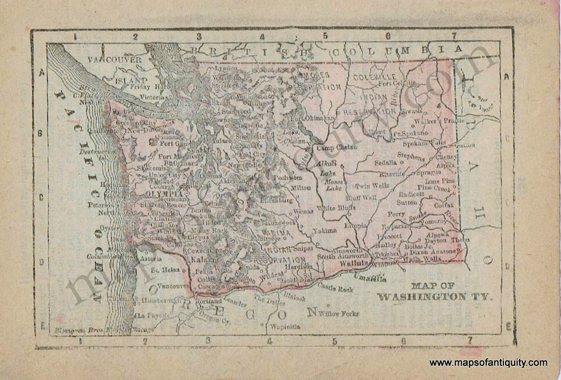 Antique-Printed-Color-Miniature-Map-Miniature-Map-of-Washington-TY.-(Territory)-1888-Bromgren-Bros.-Engravers-West-Washington-1800s-19th-century-Maps-of-Antiquity