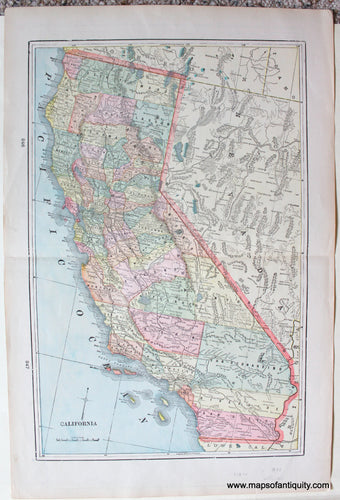 Antique-Printed-Color-Map-California-verso-maps:-San-Francisco-and-Nevada-c.-1890-Cram-West-1800s-19th-century-Maps-of-Antiquity
