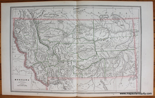 Antique-Printed-Color-Map-Montana;-verso:-Wyoming-and-Idaho-1888-PeopleÃƒÂ¢Ã¢â€šÂ¬Ã¢â€žÂ¢s-Publishing-Company-Montana-1800s-19th-century-Maps-of-Antiquity