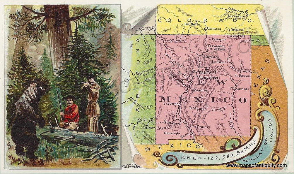 Antique-Chromolithograph-Arbuckle-Print-Prints-New-Mexico-1890-1800s-19th-Century-Maps-of-Antiquity