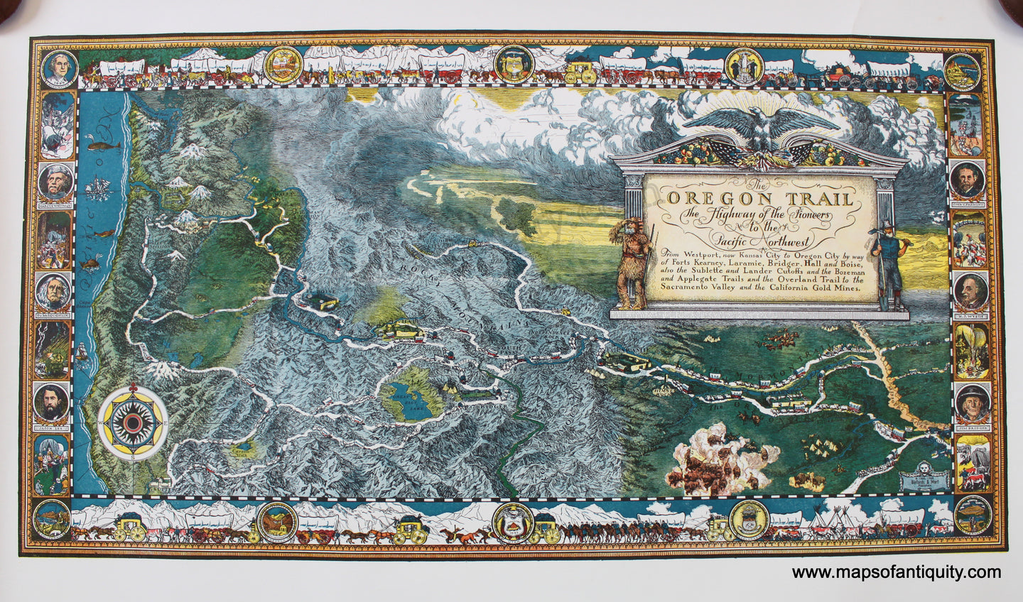 Printed-Color-Pictorial-Map-The-Oregon-Trail-The-Highway-of-the-Pioneers-to-the-Pacific-Northwest-1960/1966-McIlwraith-/-Binfords-&-Mort-West-1800s-19th-century-Maps-of-Antiquity