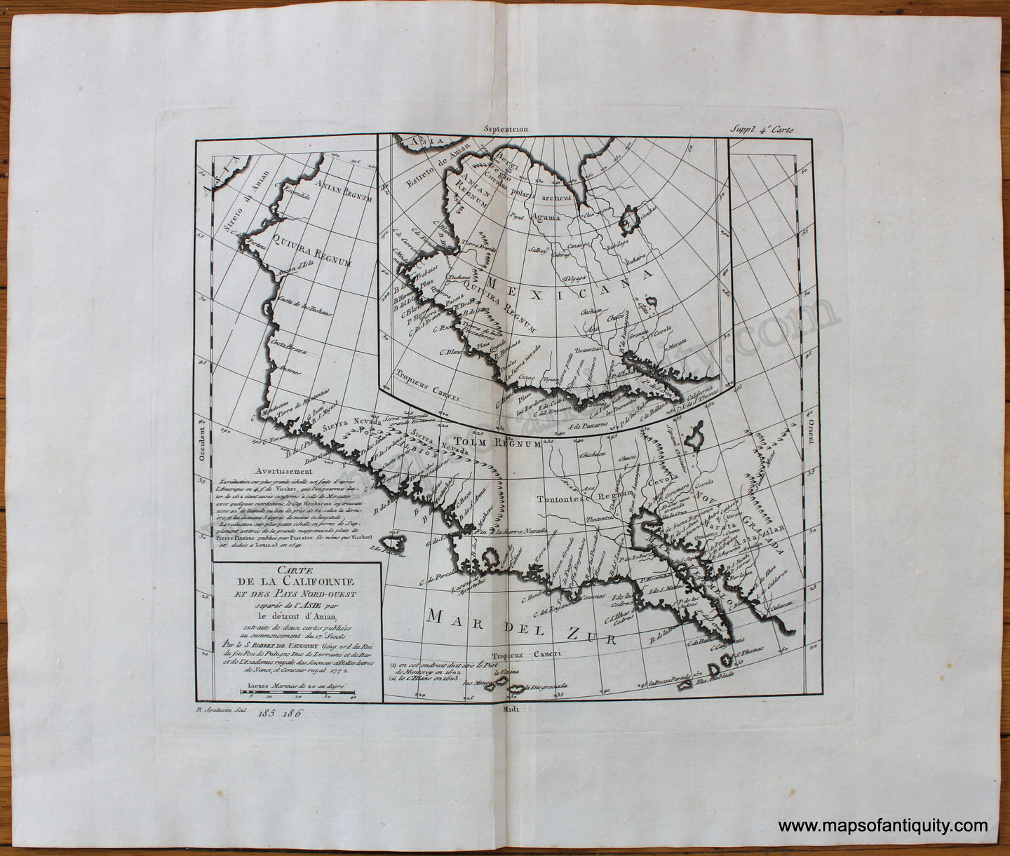 Antique-Uncolored-Map-West-Carte-De-La-Californie-Et-Des-Pays-Nord-Ouest-separes-de-L'Asie-par-le-Detroit-d'AnianÃ¢â‚¬Â¦-1772-Vaugondy-/-Diderot-California-1700s-18th-century-Maps-of-Antiquity