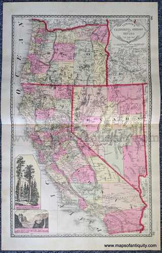 Antique-Print-Double-sided-sheet-with-multiple-maps:-Centerfold---Tunison's-California-Oregon-and-Nevada;-versos:-Tunison's-Colorado-/-Tunison's-Arizona-United-States-West-1888-Tunison-Maps-Of-Antiquity-1800s-19th-century