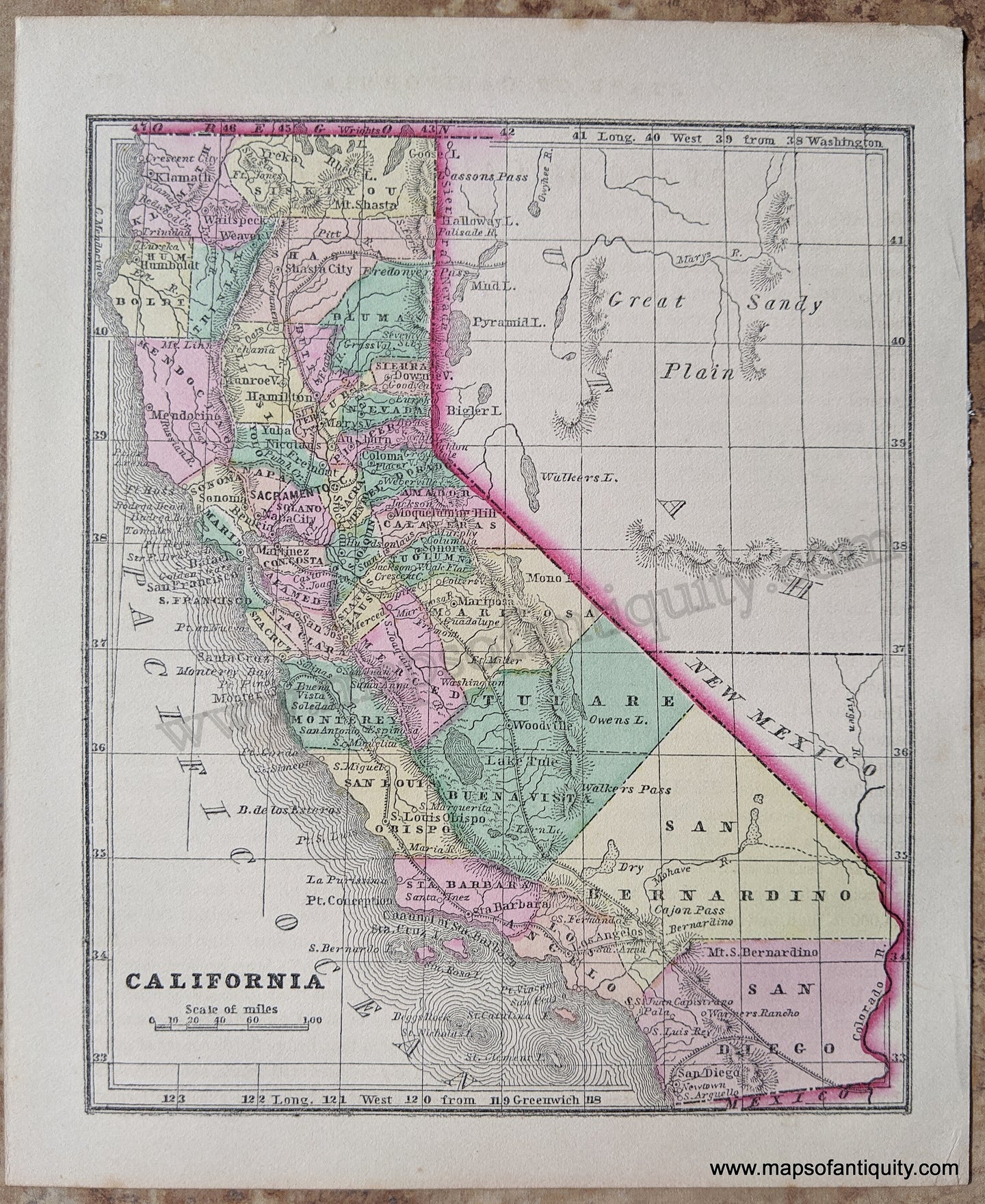 Antique-Uncolored-Map-California-United-States-West-1857-Morse-and-Gaston-Maps-Of-Antiquity-1800s-19th-century