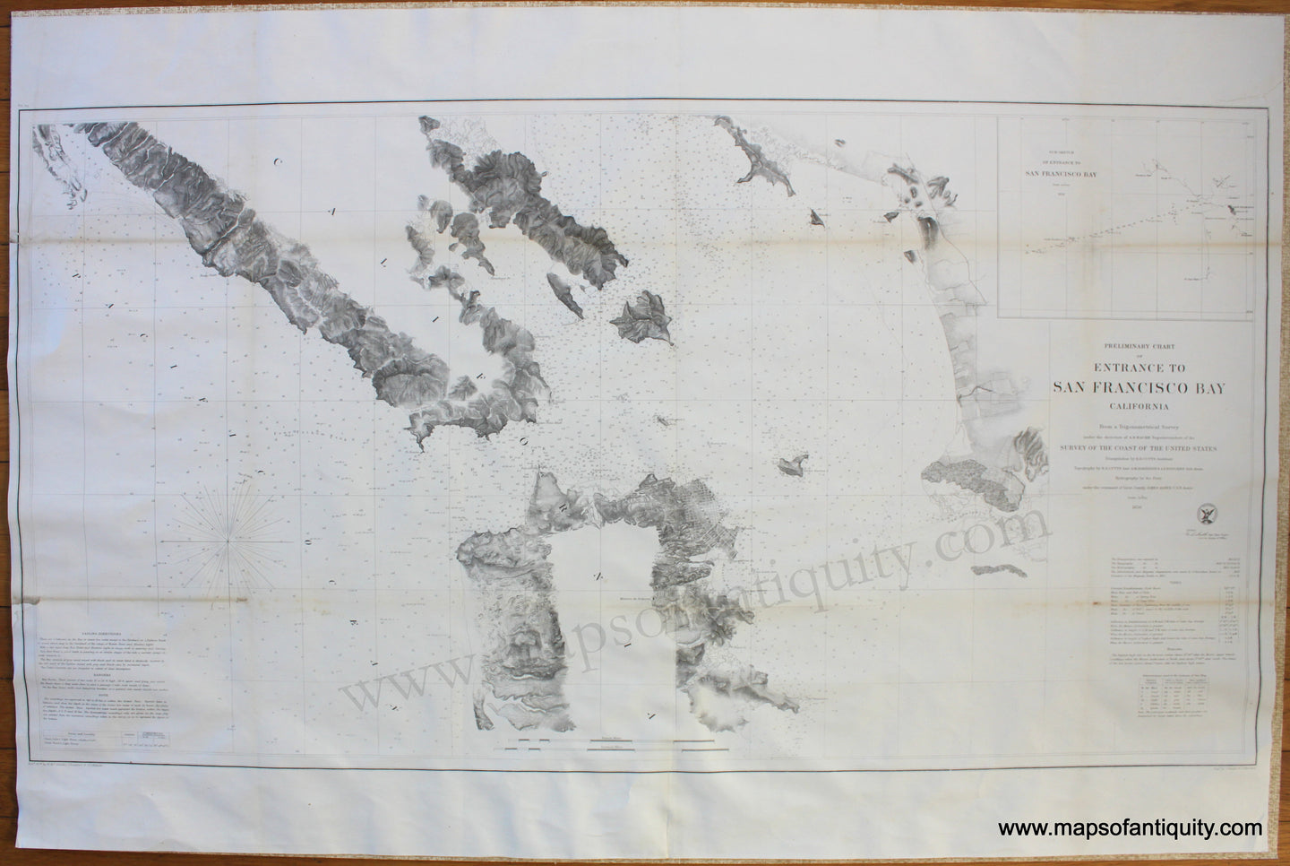 Antique-Coastal-Report-Chart-Preliminary-Chart-of-Entrance-to-San-Francisco-Bay-California-West-California-1856-US-Coast-Survey-Maps-Of-Antiquity-1800s-19th-century