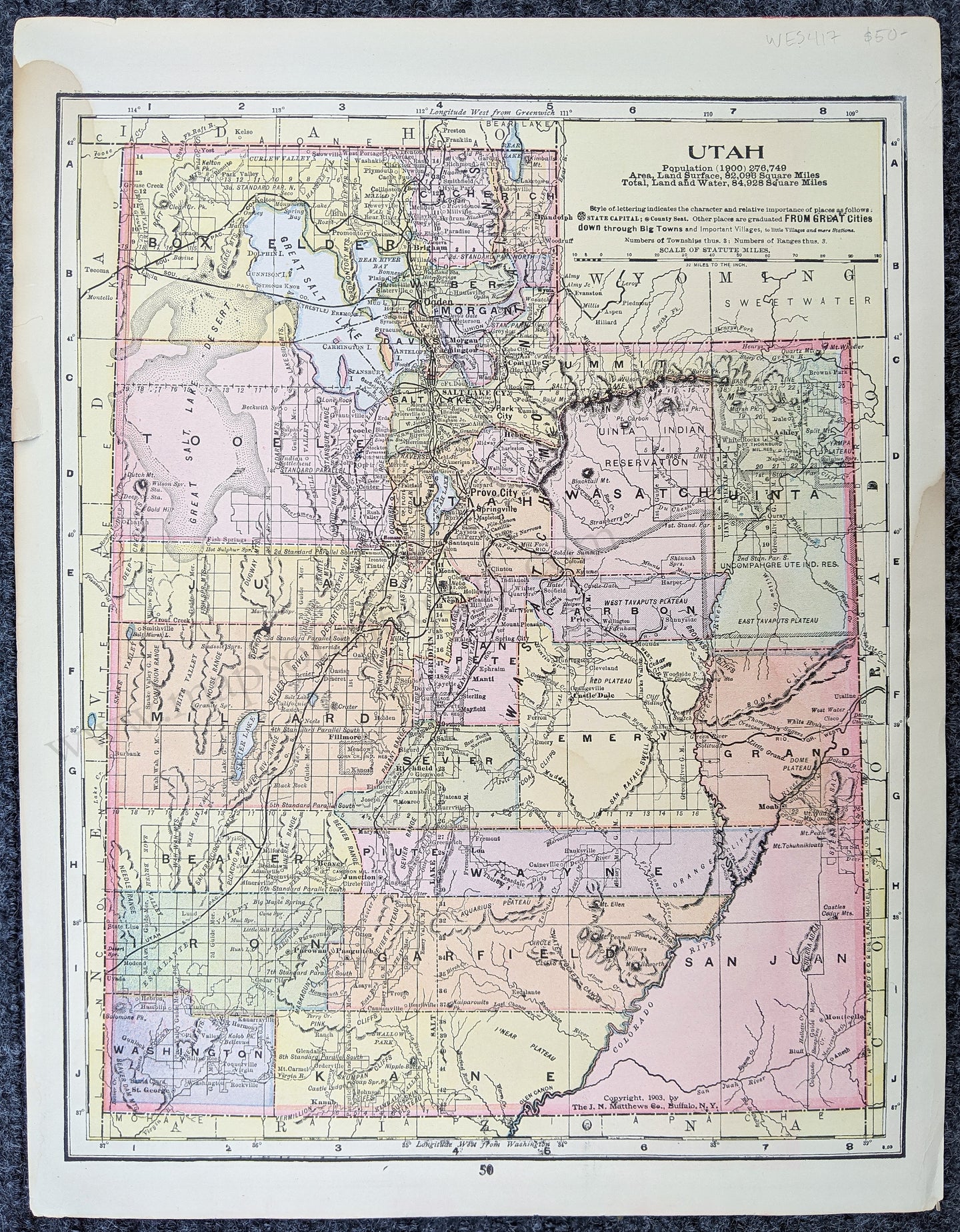 Genuine-Antique-Map-Map-of-Utah-verso:-Map-of-Montana-United-States-West-1903-The-J.N.-Matthews-Co.-/-Mast-Crowell-&-Kirkpatrick-Maps-Of-Antiquity-1800s-19th-century