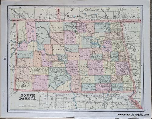 Genuine-Antique-Printed-Color-Comparative-Chart-North-Dakota;-verso:-Minnesota-United-States-West-1892-Home-Library-&-Supply-Association-Maps-Of-Antiquity-1800s-19th-century