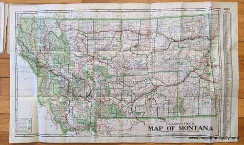 Genuine-Antique-Folding-Map-Clason's-Guide-Map-of-Montana-United-States-West-1918-Clason-Map-Co.-Maps-Of-Antiquity-1800s-19th-century