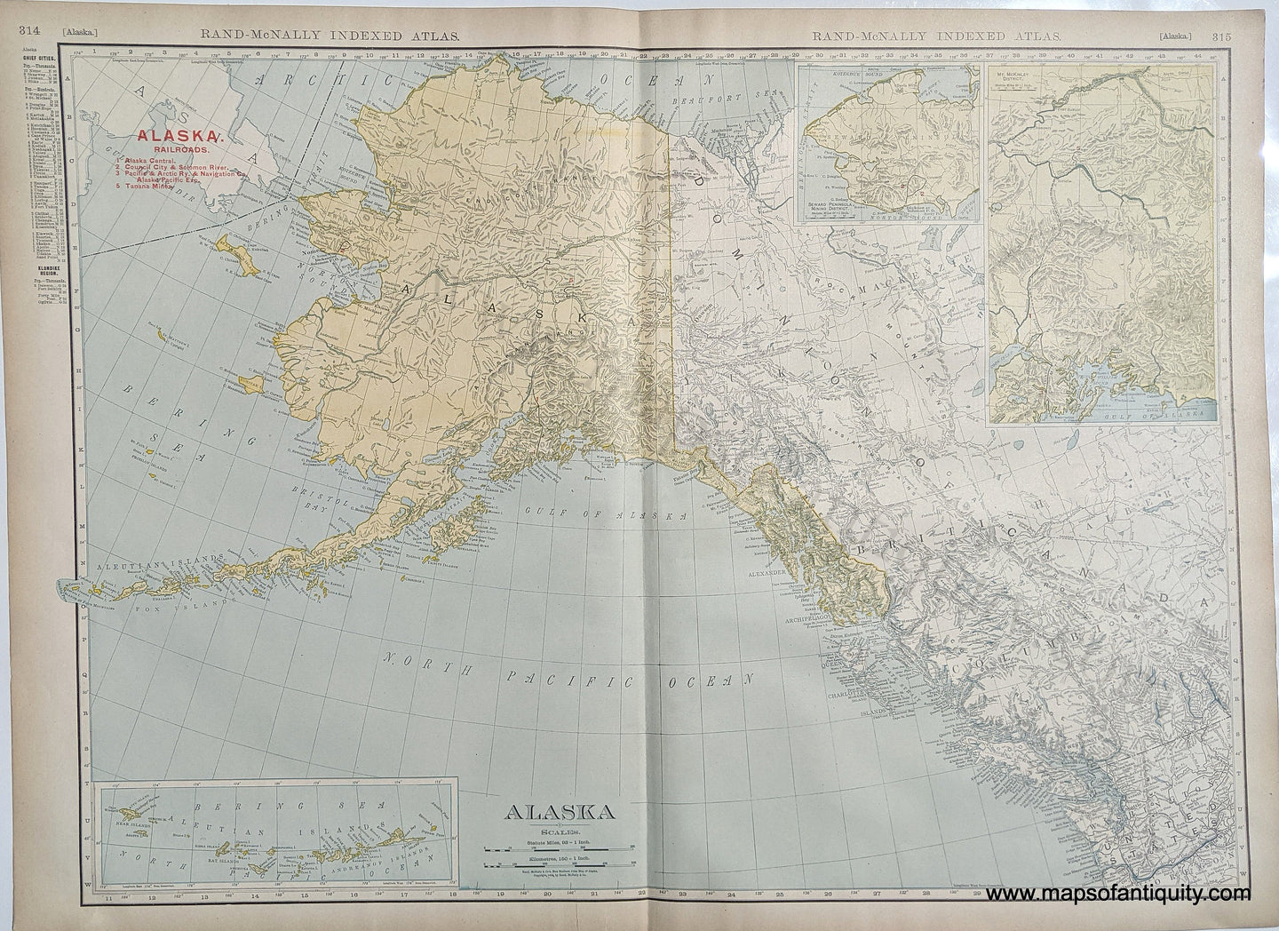 Genuine Antique Printed Color Map-Alaska-1908-Rand-McNally-Maps-Of-Antiquity-1900s-20th-century