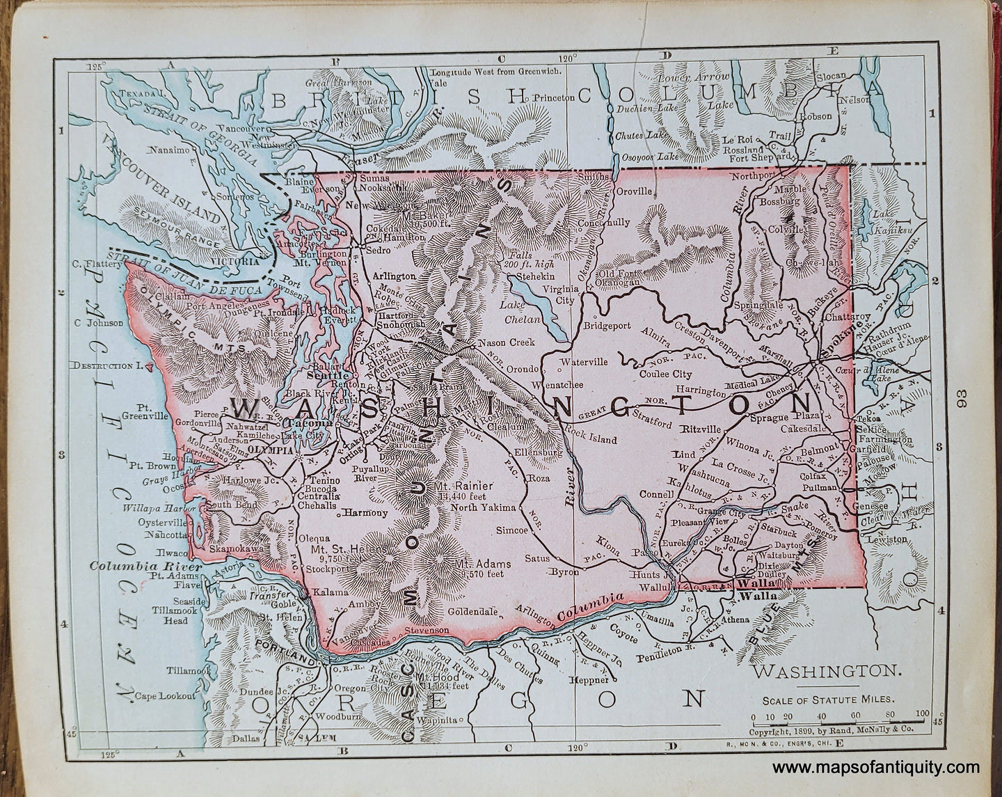 Genuine-Antique-Map-Washington-1900-Rand-McNally-Maps-Of-Antiquity