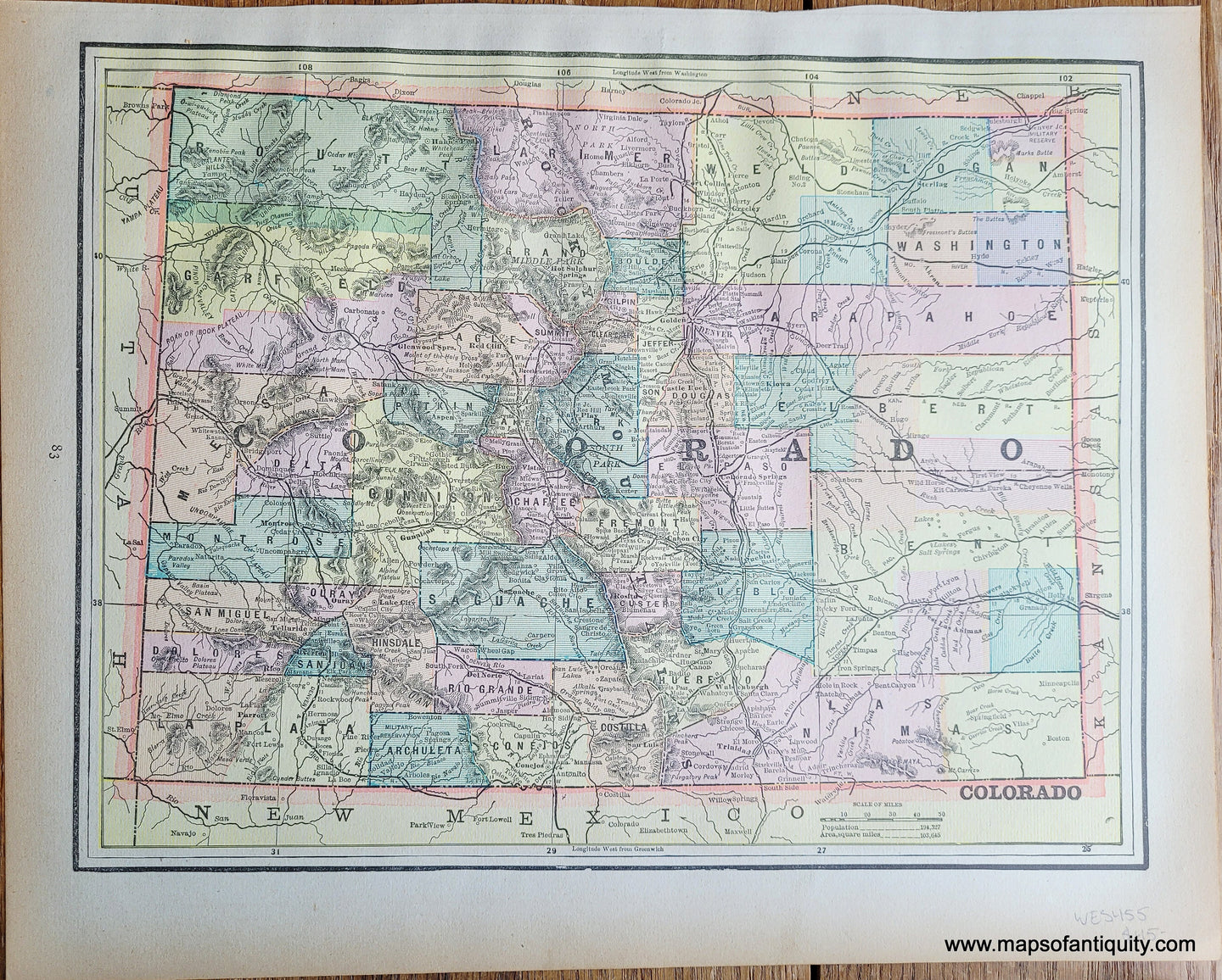 Genuine-Antique-Printed-Color-Map-Double-sided-page-Colorado-verso-Oregon-1893-Gaskell-Maps-Of-Antiquity
