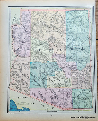 Genuine-Antique-Printed-Color-Map-Double-sided-page-Arizona-verso-Idaho-1893-Gaskell-Maps-Of-Antiquity