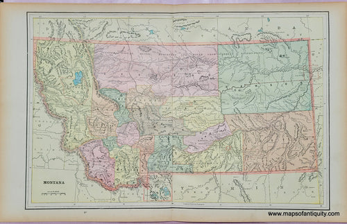 Genuine-Antique-Printed-Color-Map-Double-sided-page-Montana-centerfold--verso-Utah-and-Wyoming-1893-Gaskell-Maps-Of-Antiquity
