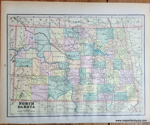 Genuine-Antique-Printed-Color-Map-Double-sided-page-North-Dakota-verso-St-Louis-1893-Gaskell-Maps-Of-Antiquity