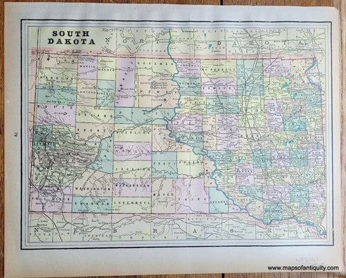 Genuine-Antique-Printed-Color-Map-Double-sided-page-South-Dakota-verso-Kansas-1893-Gaskell-Maps-Of-Antiquity