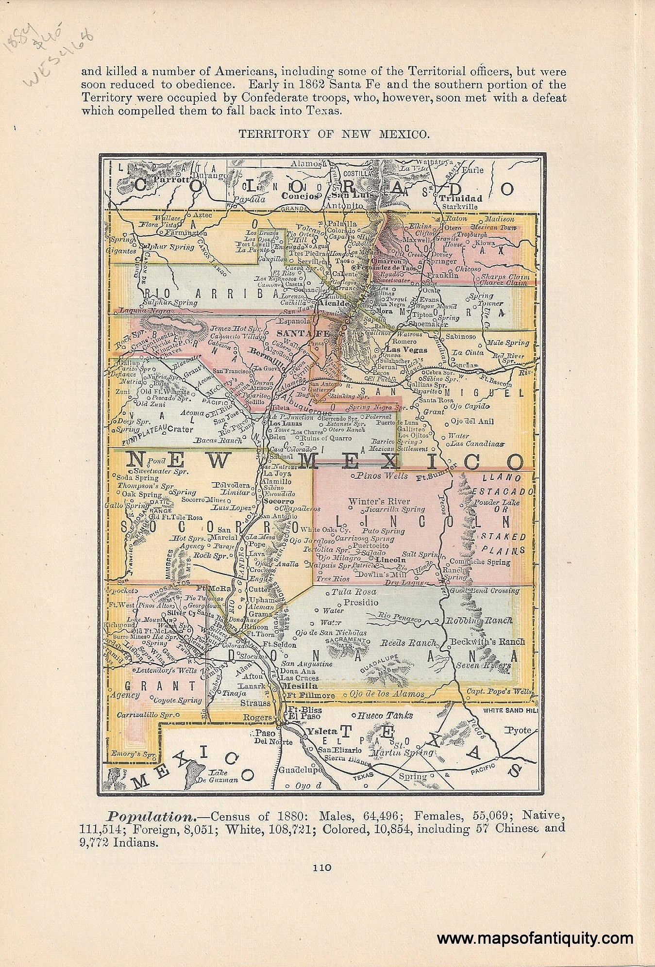 1884 Territory Of New Mexico Antique Map Maps Of Antiquity