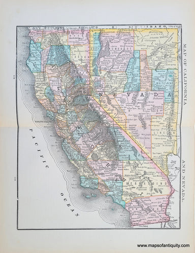 Genuine Antique Map-Map of California and Nevada-1884-Rand McNally & Co-Maps-Of-Antiquity