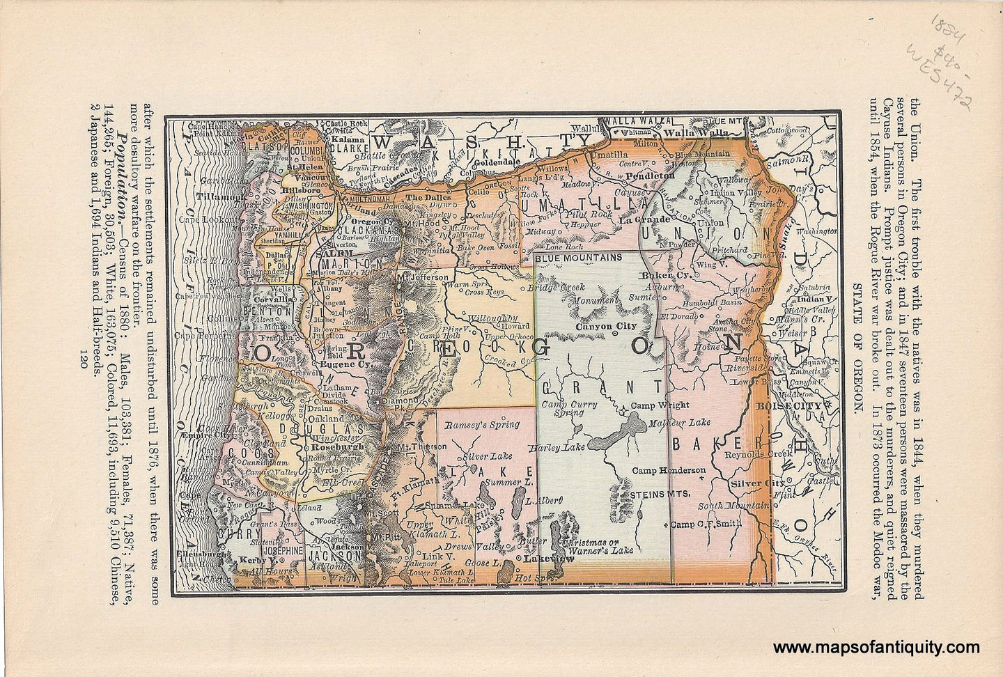 Genuine Antique Map-State of Oregon-1884-Rand McNally & Co-Maps-Of-Antiquity