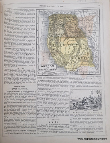 Genuine-Antique-Hand-Colored-Map-Double-sided-page-Oregon-and-Upper-California-verso-Mexico-and-Guatimala-Guatemala-1850-Mitchell-Thomas-Cowperthwait-Co--Maps-Of-Antiquity