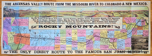 Vintage-Facsimile-of-an-Antique-Map-The-Arkansas-Valley-Route-From-The-Missouri-River-To-Colorado-New-Mexico-1876-1940s-Woodward-Tiernan-Printing-Company-Maps-Of-Antiquity