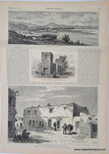 Genuine-Antique-Print-Santa-Fe-New-Mexico---page-with-text-and-images-1879-Harpers-Weekly-Maps-Of-Antiquity