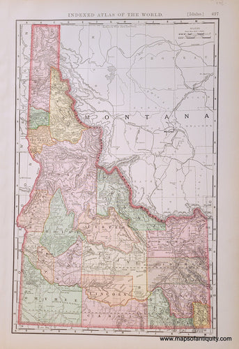 Genuine-Antique-Map-Idaho-Idaho--1898-Rand-McNally-Maps-Of-Antiquity-1800s-19th-century