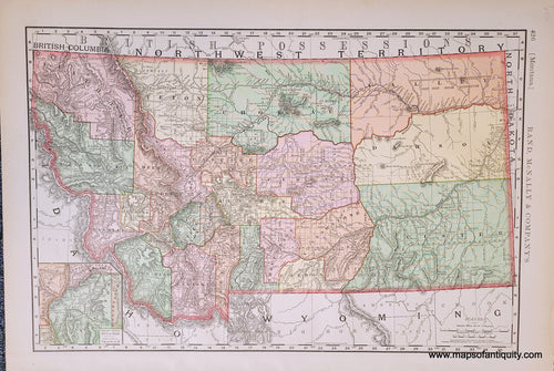 Genuine-Antique-Map-Montana-Montana--1898-Rand-McNally-Maps-Of-Antiquity-1800s-19th-century