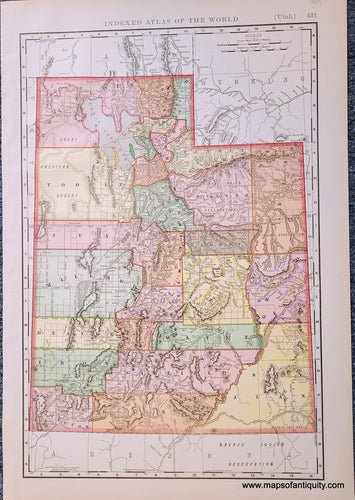 Genuine-Antique-Map-Utah-Utah--1898-Rand-McNally-Maps-Of-Antiquity-1800s-19th-century